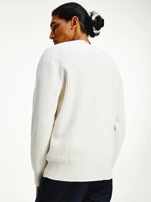 Flag embroidery Ribbed Jumper ivory