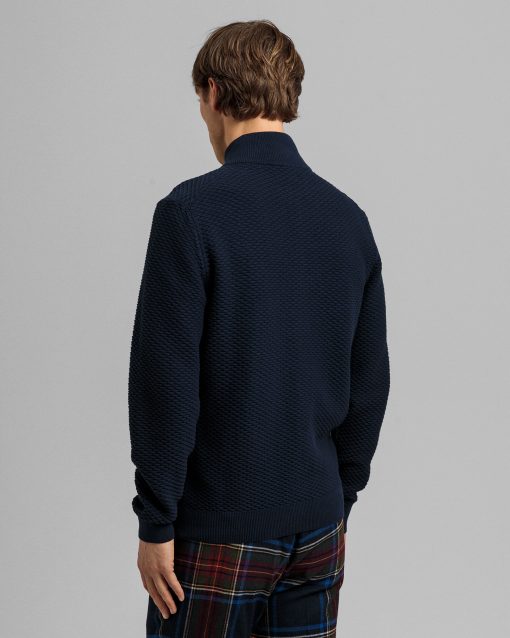 Gant Triangle Texture Full-Zip Sweater Evening Blue
