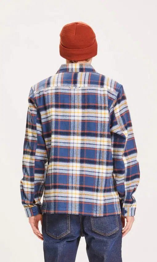 Knowledge Cotton Apparel Pine Big Checked Heavy Flannel Overshirt Blue