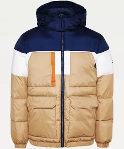 Tommy Jeans Colour-Blocked Hooded Puffer Jacket Classic Khaki