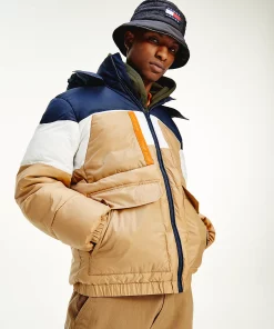 Tommy Jeans Colour-Blocked Hooded Puffer Jacket Classic Khaki