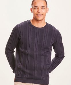 Knowledge Cotton Apparel Field Structure Crew Neck Knit Total Eclipse