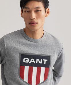 Gant Retro Shield Crew Neck Sweatshirt Grey Melange