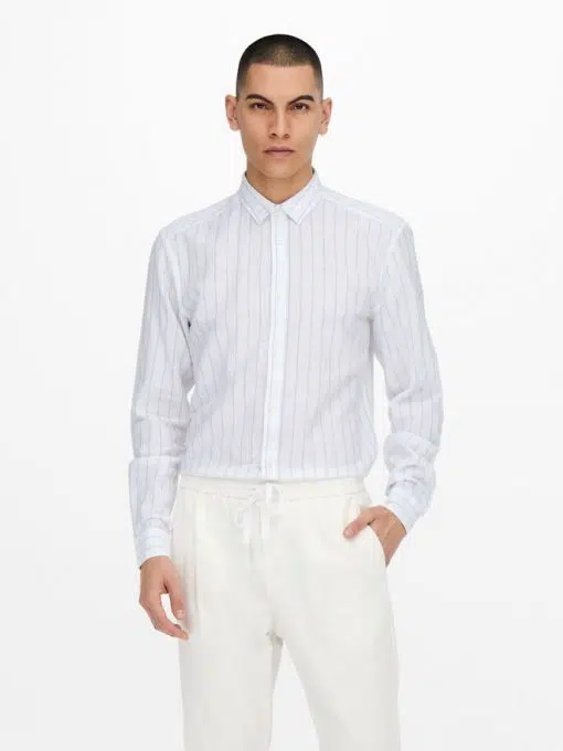 Only & Sons Caiden Stripe Linen Blend Shirt White