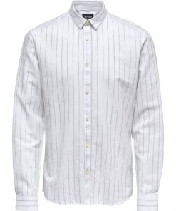 Only & Sons Caiden Stripe Linen Blend Shirt White