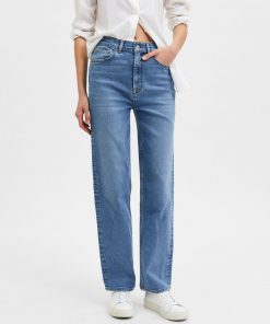 Selected Femme Mari Straight Jeans Medium Blue Denim