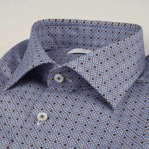 Stenströms Slimline Blue Geometric Patterned Shirt Blue