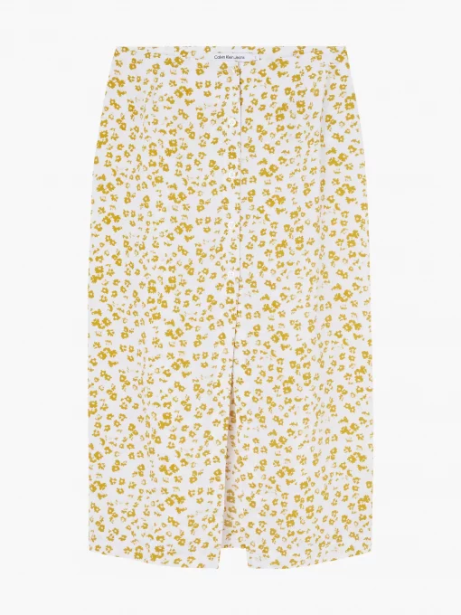 Calvin Klein Button Through Midi Skirt Floral Aop Bright White/Yellow