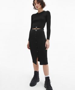 Calvin Klein Badge Knitted Skirt Black