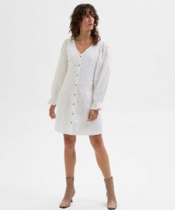 Selected Femme Nally Broderie Anglaise Mini Dress Snow White