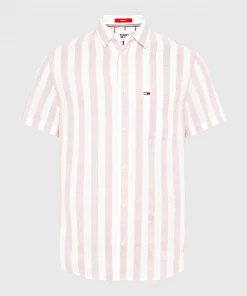 Tommy Jeans Linen Blend Stripe Shirt Broadway Pink Stripe
