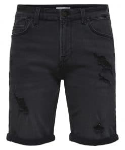 Only & Sons Ply Damage Denim Shorts Black