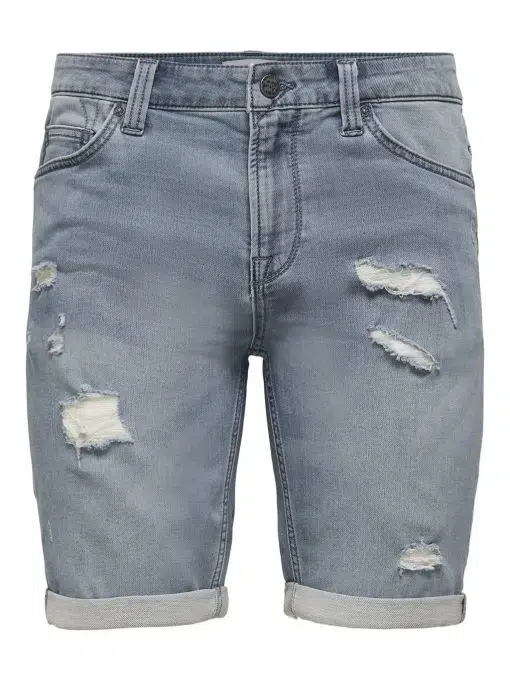 Only & Sons Ply Damage Denim Shorts Blue