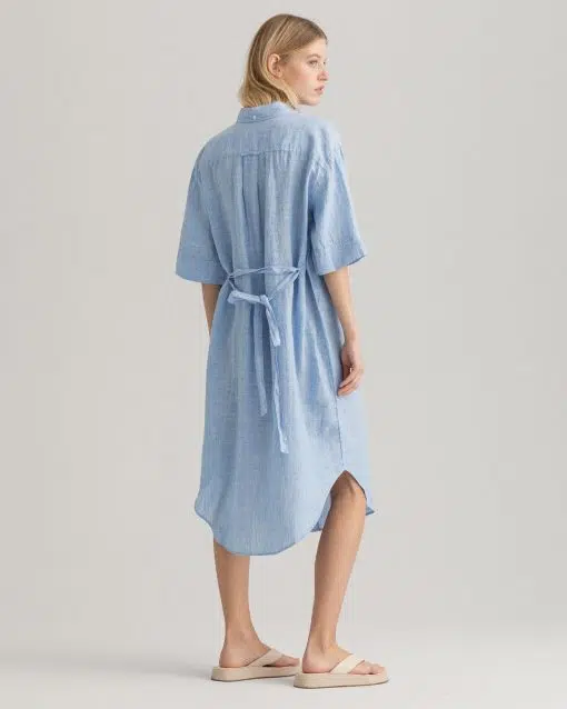 Gant Woman Linen Chambray Shirt Dress Silver Lake blue