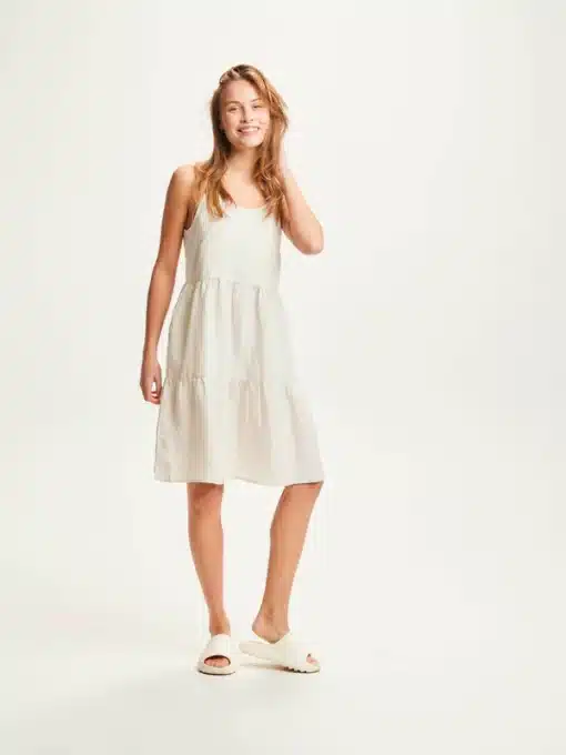Knowledge Cotton Apparel Natural Linen Strap Dress Light Feather Gray