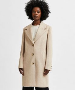Selected Femme New Sasja Wool Blend Coat Beige