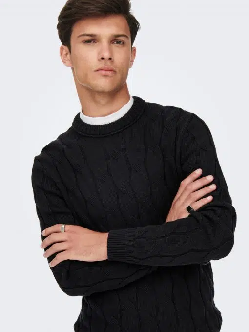 Only & Sons Philip Cable Crew Neck Black
