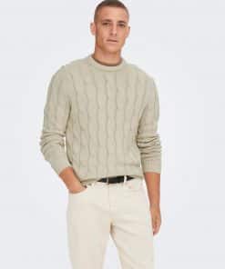 Only & Sons Philip Cable Crew Neck Grey