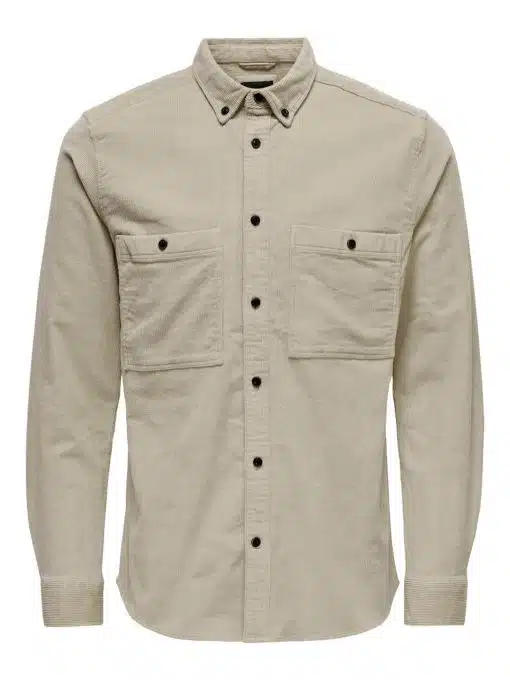 Only & Sons Terry Regular Fit Corduroy Shirt Grey