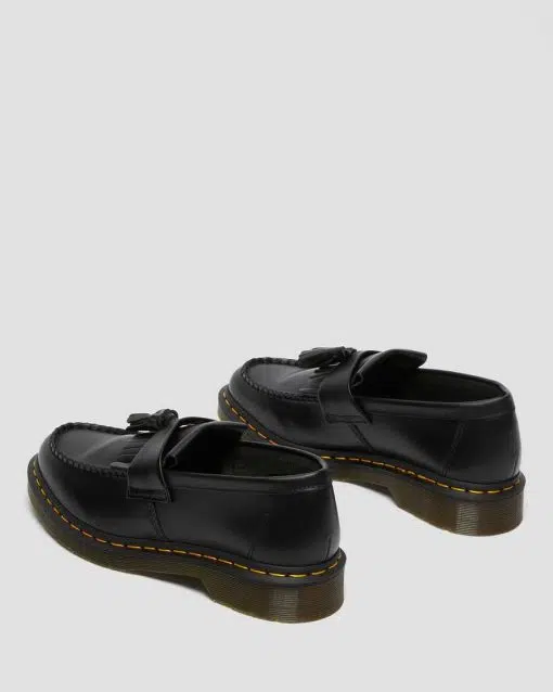 Dr. Martens Adrian Yellow Stitch Leather Tassle Loafers Smooth Black