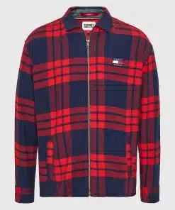 Tommy Jeans Buffalo Check Zip Overshirt Deep Crimson
