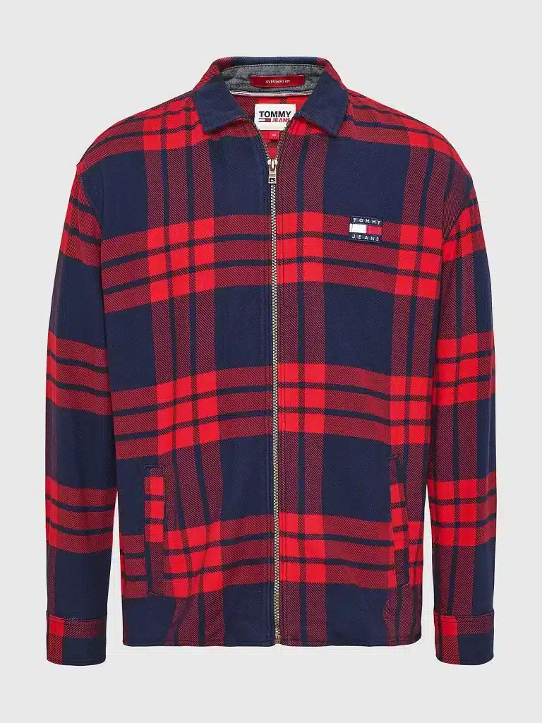 Tommy Jeans Buffalo Check Zip Overshirt Deep Crimson