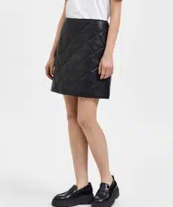 Selected Femme Isolde Leather Quilted Skirt Black