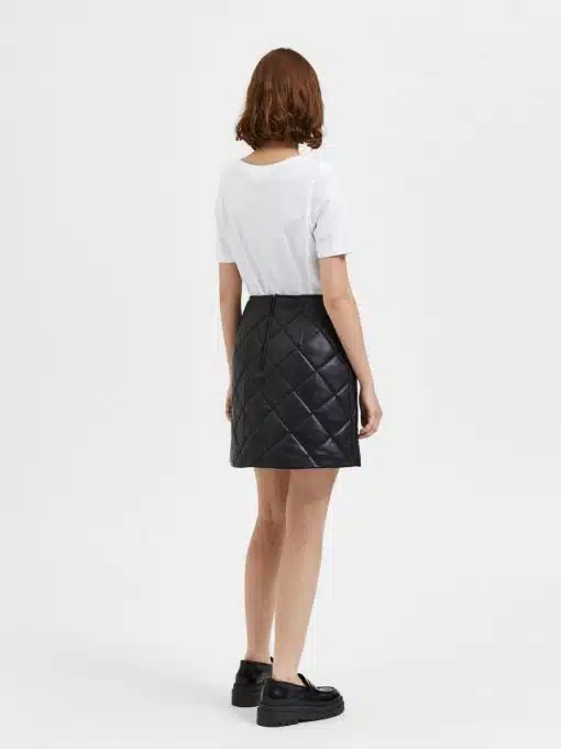 Selected Femme Isolde Leather Quilted Skirt Black