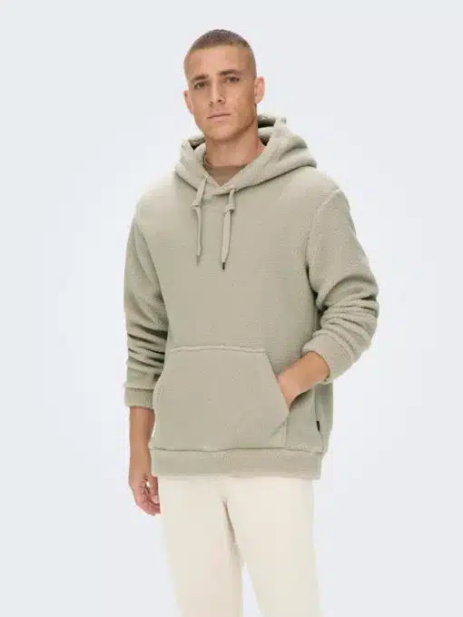 Only & Sons Remy Teddy Hoodie Grey