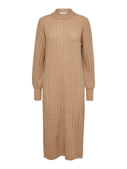 Selected Femme Glowie Knit O-Neck Dress Warm Taupe