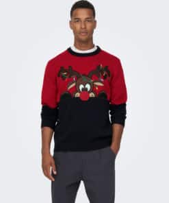 Only & Sons Christmas Crew Neck Knit Red