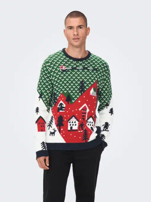 Only & Sons Xmas Landscape Knit Green