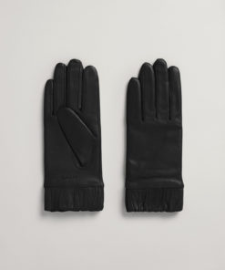 Gant Woman Leather Gloves With Gathered Cuffs Black