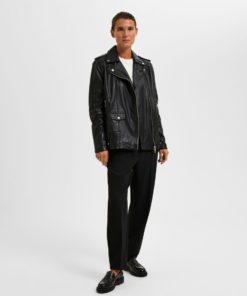 Selected Femme Madison Leather Jacket Black