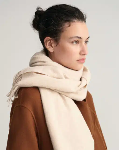 Gant Woman Wool Solid Woven Scarf Dry Sand