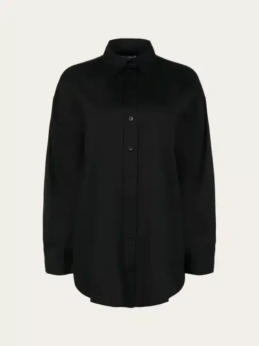 Knowledge Cotton Apparel Oversized Satin Shirt Black Jet