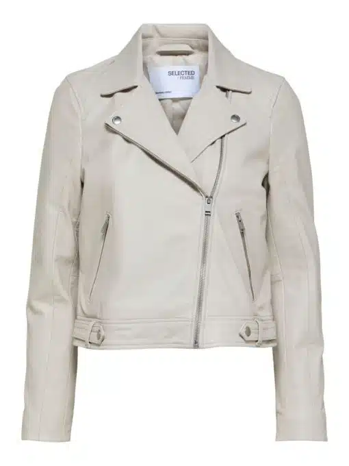 Selected Femme Katie Leather Jacket Feather Gray