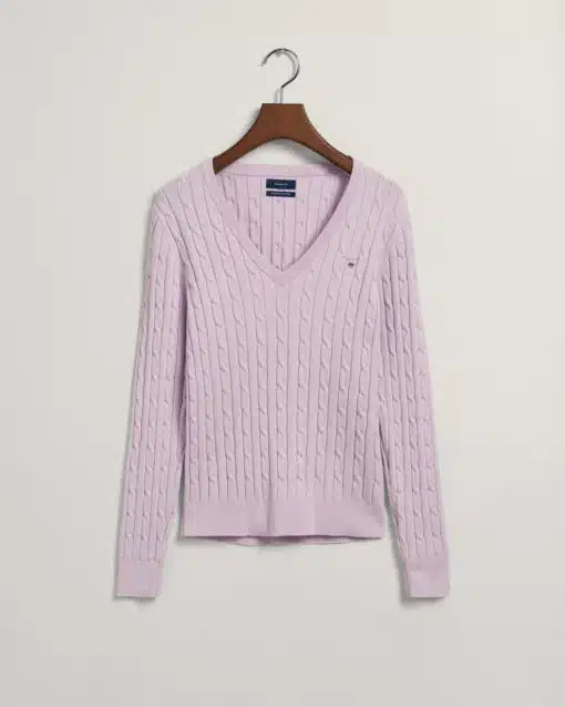 Gant Woman Stretch Cotton Cable V-Neck Soothing Lilac