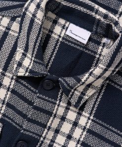 Knowledge Cotton Apparel Checkered Overshirt Navy Check