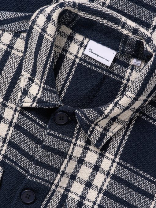 Knowledge Cotton Apparel Checkered Overshirt Navy Check