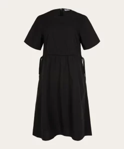 Knowledge Cotton Apparel Poplin O-Neck Short Sleeve Dress Black Jet