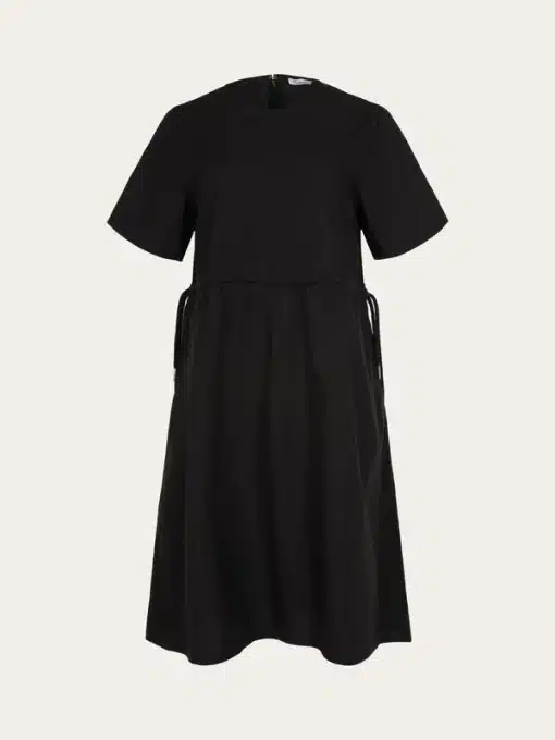 Knowledge Cotton Apparel Poplin O-Neck Short Sleeve Dress Black Jet