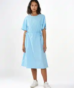 Knowledge Cotton Apparel Poplin O-Neck Short Sleeve Dress Airy Blue