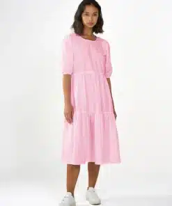 Knowledge Cotton Apparel Puff Sleeve Poplin Dress Parfait Pink