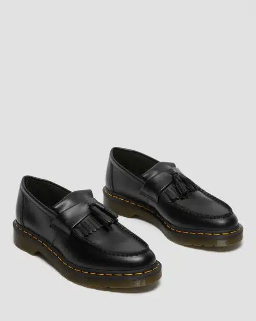 Dr. Martens Adrian Yellow Stitch Leather Tassle Loafers Men Smooth Black