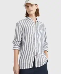 Tommy Hilfiger Breton Linen Stripe Shirt Optic White / Carbon Navy