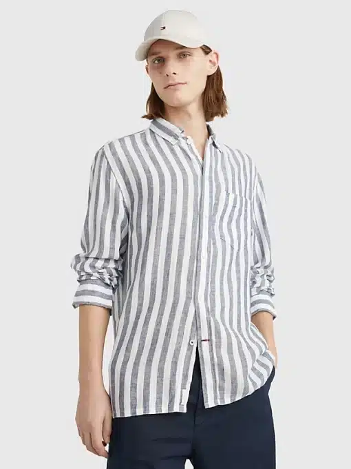 Tommy Hilfiger Breton Linen Stripe Shirt Optic White / Carbon Navy
