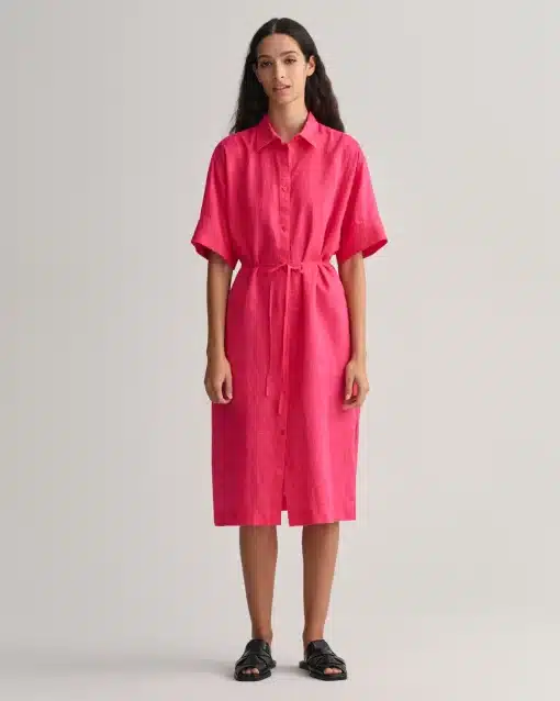 Gant Woman Relaxed Linen Shirt Dress Magenta Pink