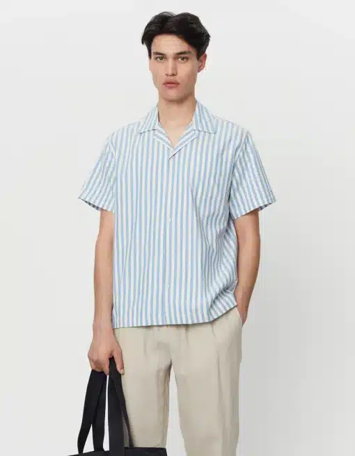 Les Deux Lawson Stripe SS Shirt Ivory/Palace Blue