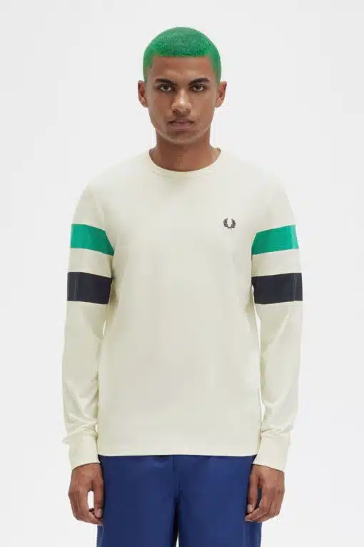 Fred Perry Panelled Long Sleeve T-shirt Ecru